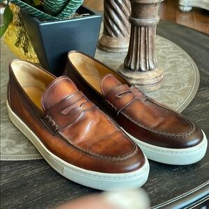 Magnanni Brown Leather Loafers with Moccasin Toe and White Soles